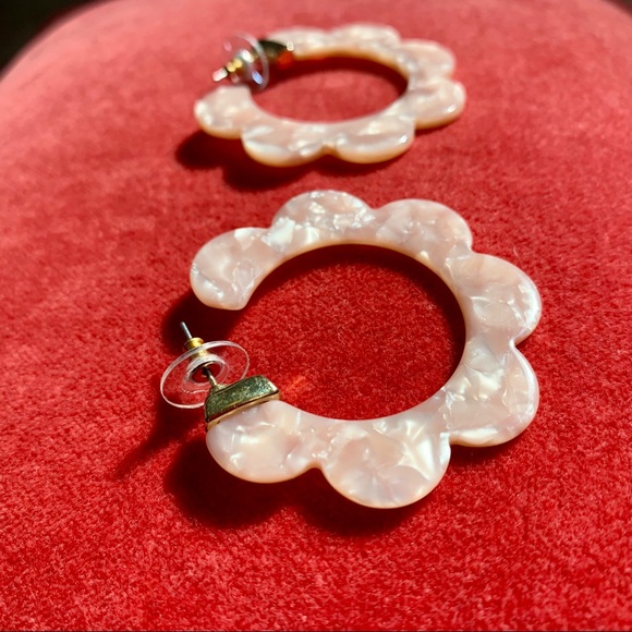 Acrylic Pink Flower Hoop Earrings - Picture 3 of 3